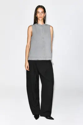 TOP EN DENIM À COL EN V ET DOS AJOURÉ - BLEU POUDRÉ — photo 1