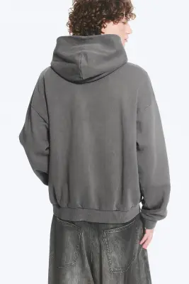 Sweat à capuche ample épais zippé - Gris délavé — photo 2