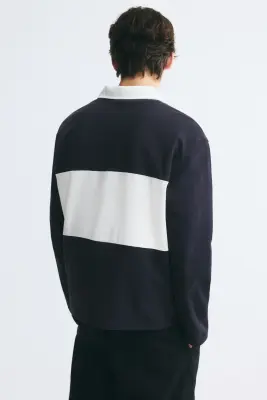 Polo de rugby Regular Fit en coton - Bleu marine/color block — photo 2