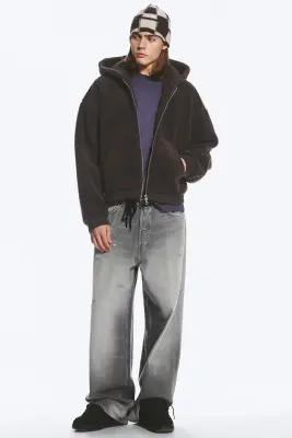 Sweat à capuche en polaire, zip à double sens - Marron foncé — photo 2