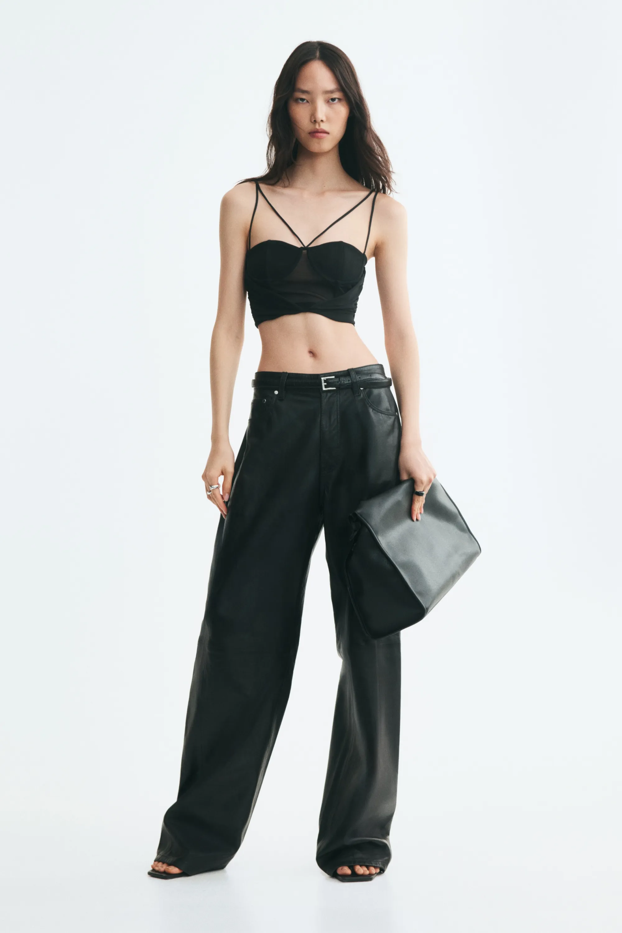 Crop top à effet drapé - Noir