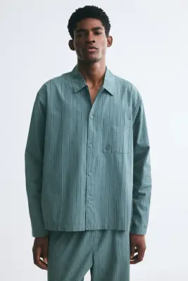Chemise et pantalon de pyjama en popeline - Turquoise ancien/rayé — photo 2