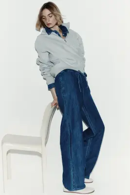 Pantalon en denim avec cordon de serrage - Bleu denim — photo 3