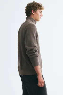 Pull Regular Fit avec col zippé - Taupe foncé — photo 3