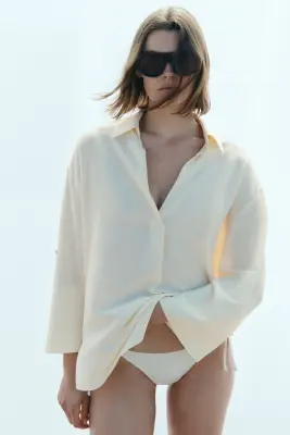 Chemise popover oversize - Crème — photo 1