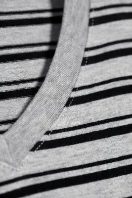 T-shirt carré col V manches longues - Gris mélangé/rayures noires — photo 4