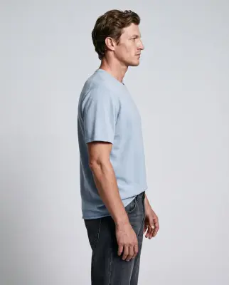 T-shirt Bleu Clair Col Rond Manches Courtes en Cachemire — photo 4
