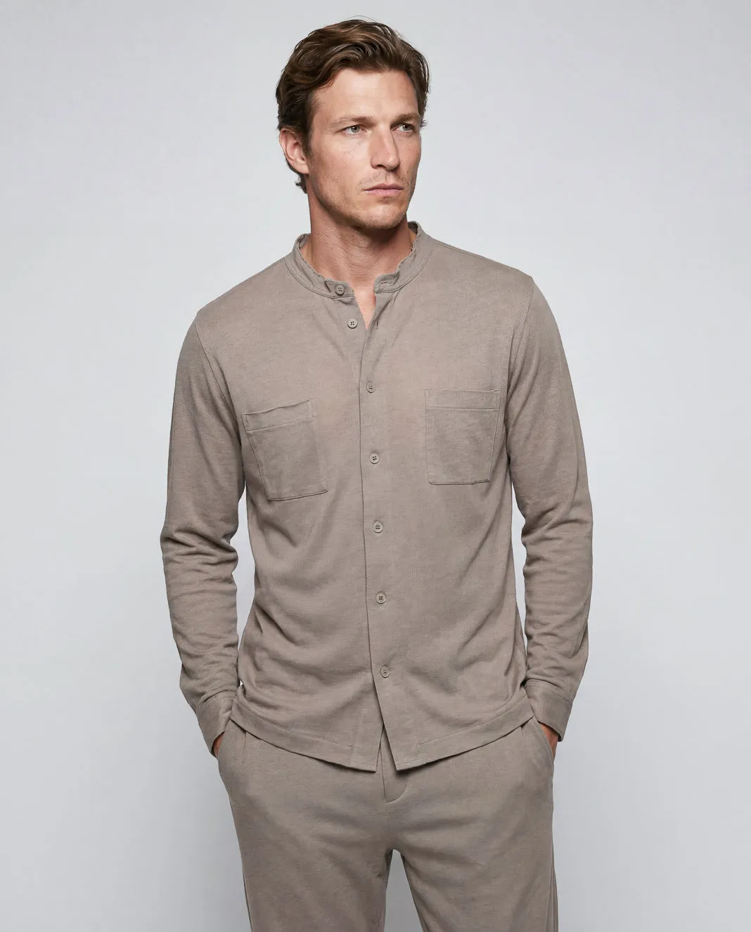 Chemise Coffee Latte Manches Longues en Coton / Lin
