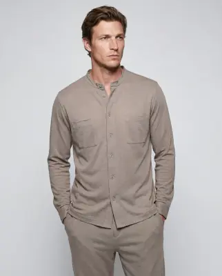 Chemise Coffee Latte Manches Longues en Coton / Lin