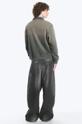 Sweat quart-zippé - Vert foncé délavé — photo 3