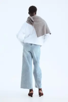 Wide High Waist Ankle Jeans - Bleu denim clair — photo 3