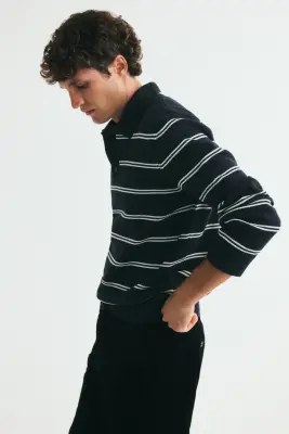 Polo Regular Fit en maille - Bleu marine/rayé — photo 4