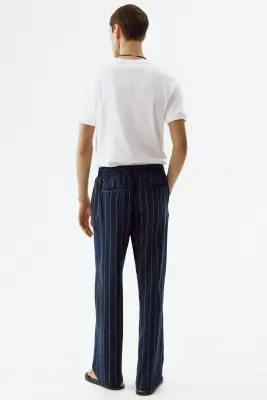 Pantalon Relaxed Fit en lin mélangé - Bleu marine/rayé — photo 3