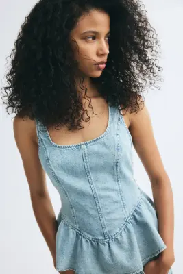 Top péplum en denim - Bleu denim clair — photo 1