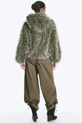 Sweat à capuche zippé en fourrure - Vert kaki foncé — photo 4