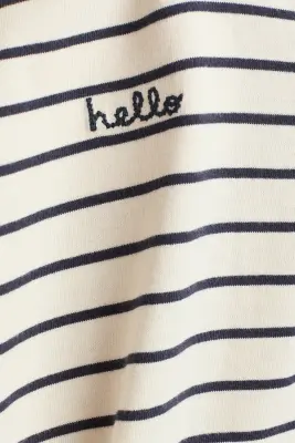 T-shirt à manches longues en coton - Crème/rayures bleu marine — photo 4
