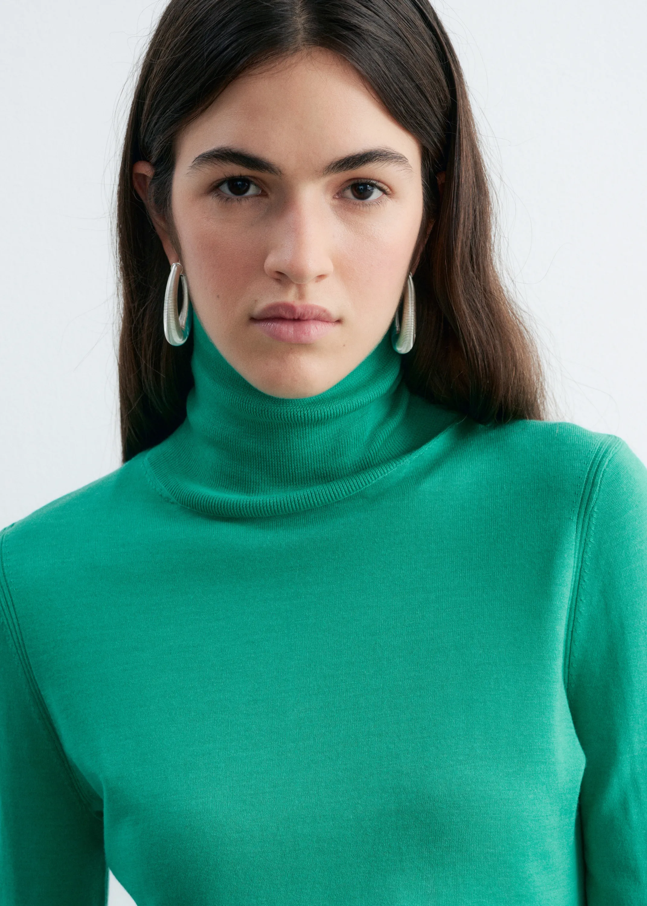 Haut à col polo en laine mérinos - Vert