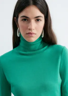 Haut à col polo en laine mérinos - Vert — photo 1