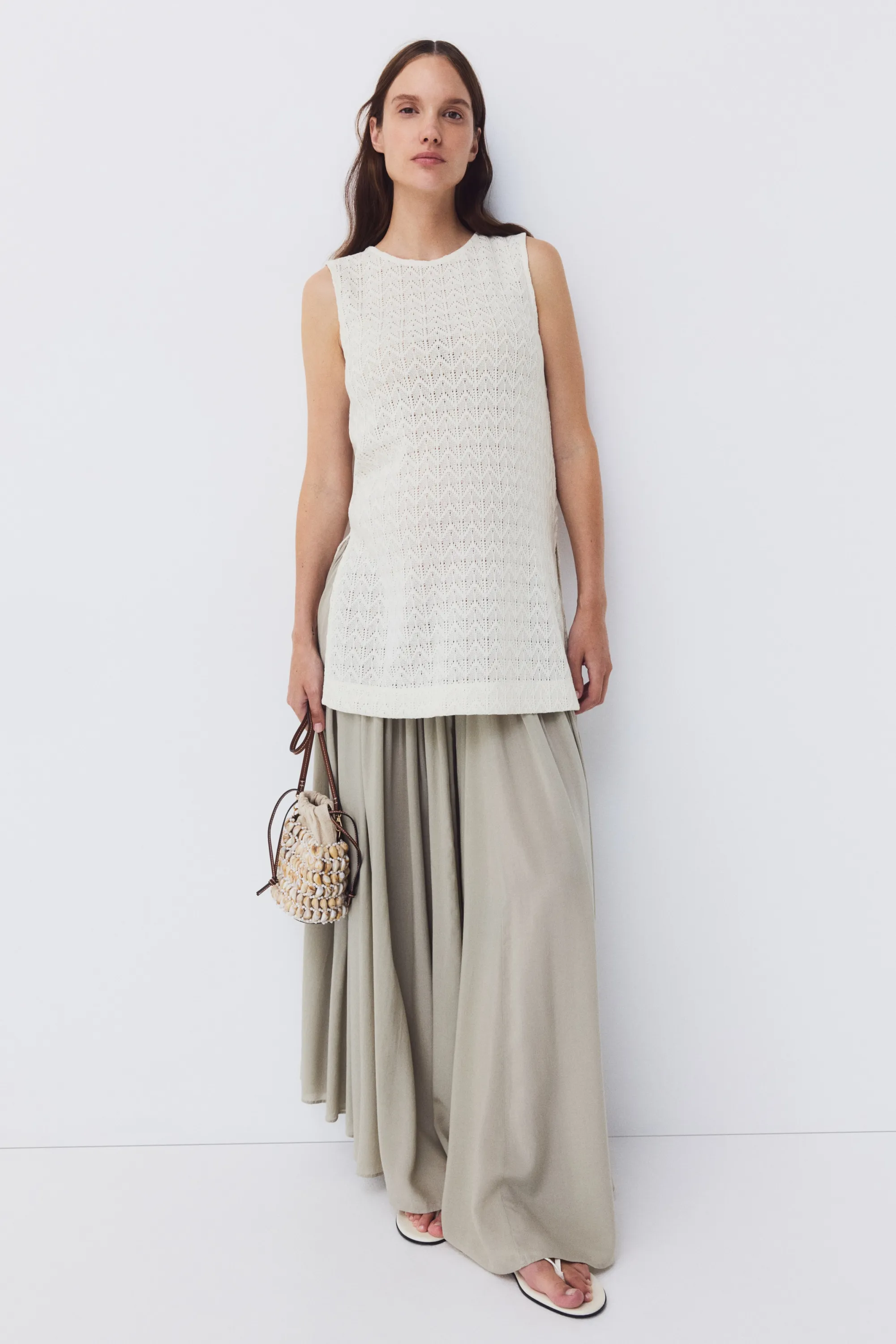 MAMA Top en jersey pointelle - Crème