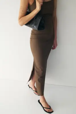 Cooling Slim Fit Ribbed midi skirt - Marron moyen — photo 2