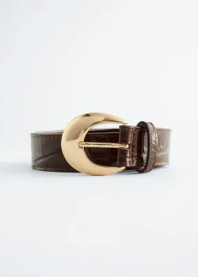 Ceinture en cuir à boucle en forme de croissant - Brun/Façon croco — photo 2