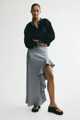 Jupe asymétrique volantée - Gris — photo 1