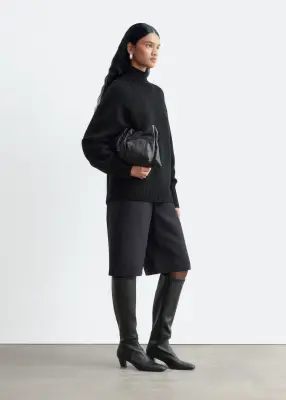 Pull oversize en laine avec col roulé - Noir — photo 3