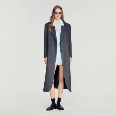 Manteau long en laine à strass