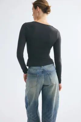Top en jersey avec encolure carrée - Gris foncé — photo 3
