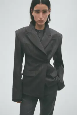 Blazer droit en laine - Gris foncé chiné — photo 1