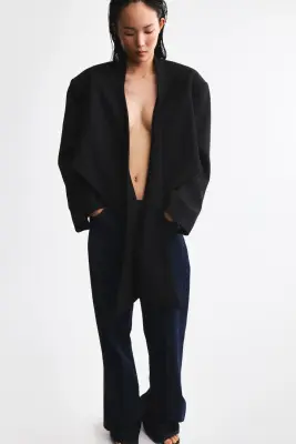 Blazer court avec détail à nouer - Noir — photo 1
