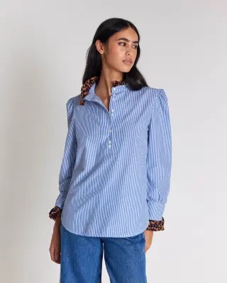 Blouse Source rayures bleu et léopard — photo 2