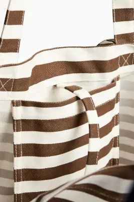 Sac de plage en toile de coton - Marron/rayures blanches — photo 2