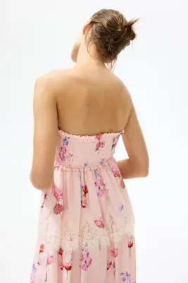 Robe bandeau avec dentelle - Rose clair/fleuri — photo 1