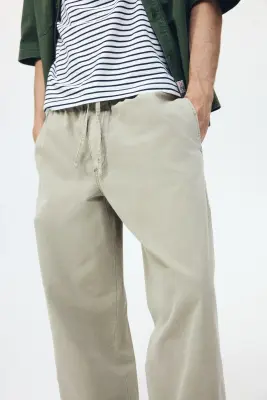 Pantalon Loose Fit en toile de coton - Vert kaki clair — photo 2
