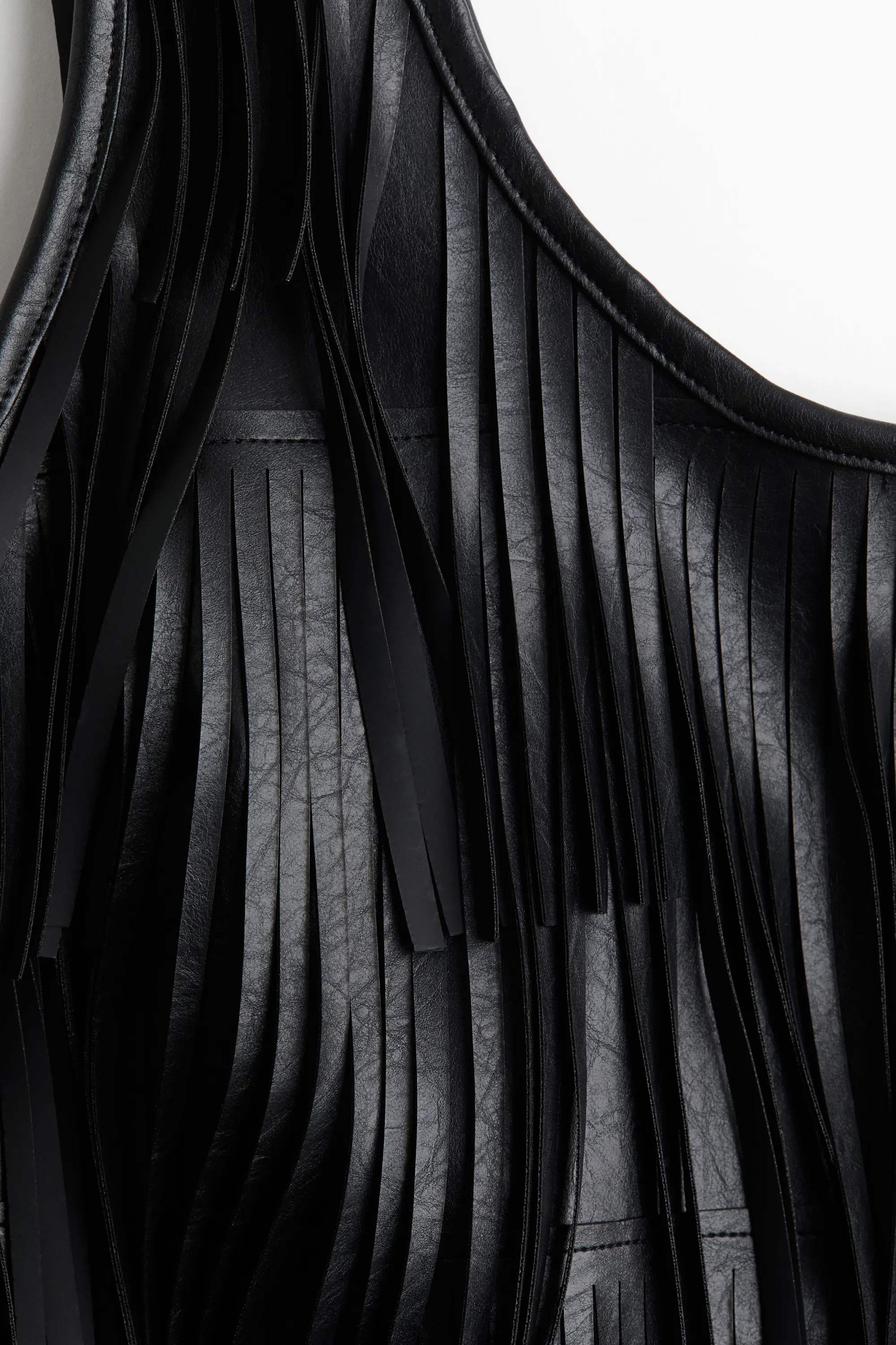 Débardeur frangé en tissu enduit - Noir