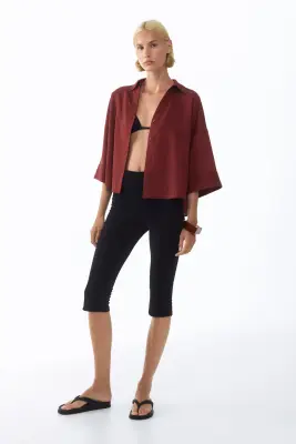 Chemise oversize en viscose mélangée - Rouge foncé — photo 2