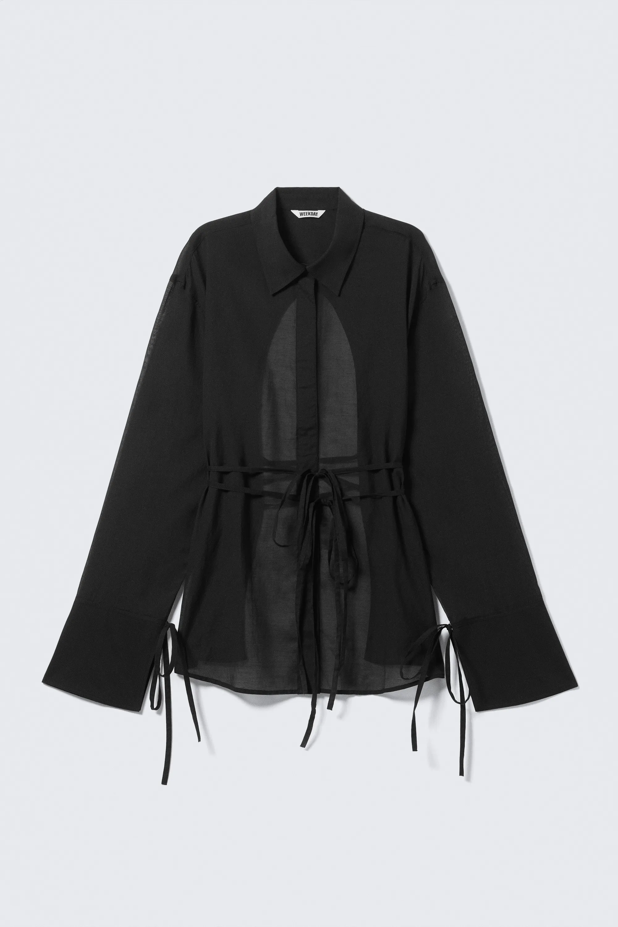 Chemise à nouer dos ouvert et manches longues - Noir