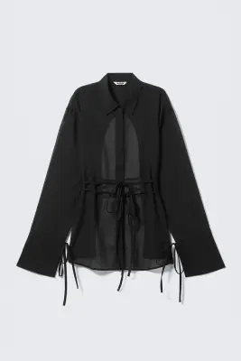 Chemise à nouer dos ouvert et manches longues - Noir — photo 1