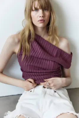 Top asymétrique texturé - Violet ancien — photo 4