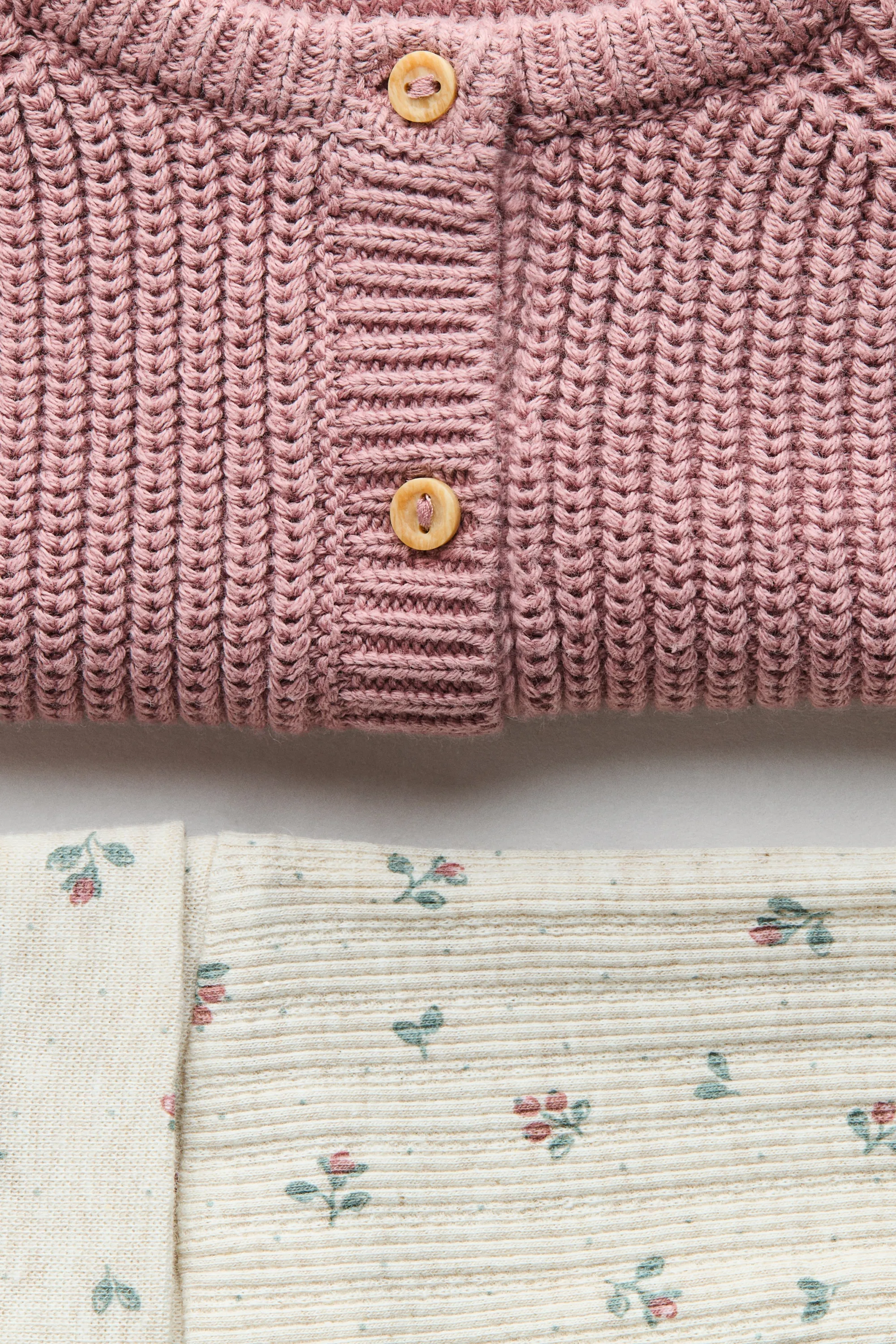 Ensemble 2 pièces en maille de coton - Rose ancien/fleuri
