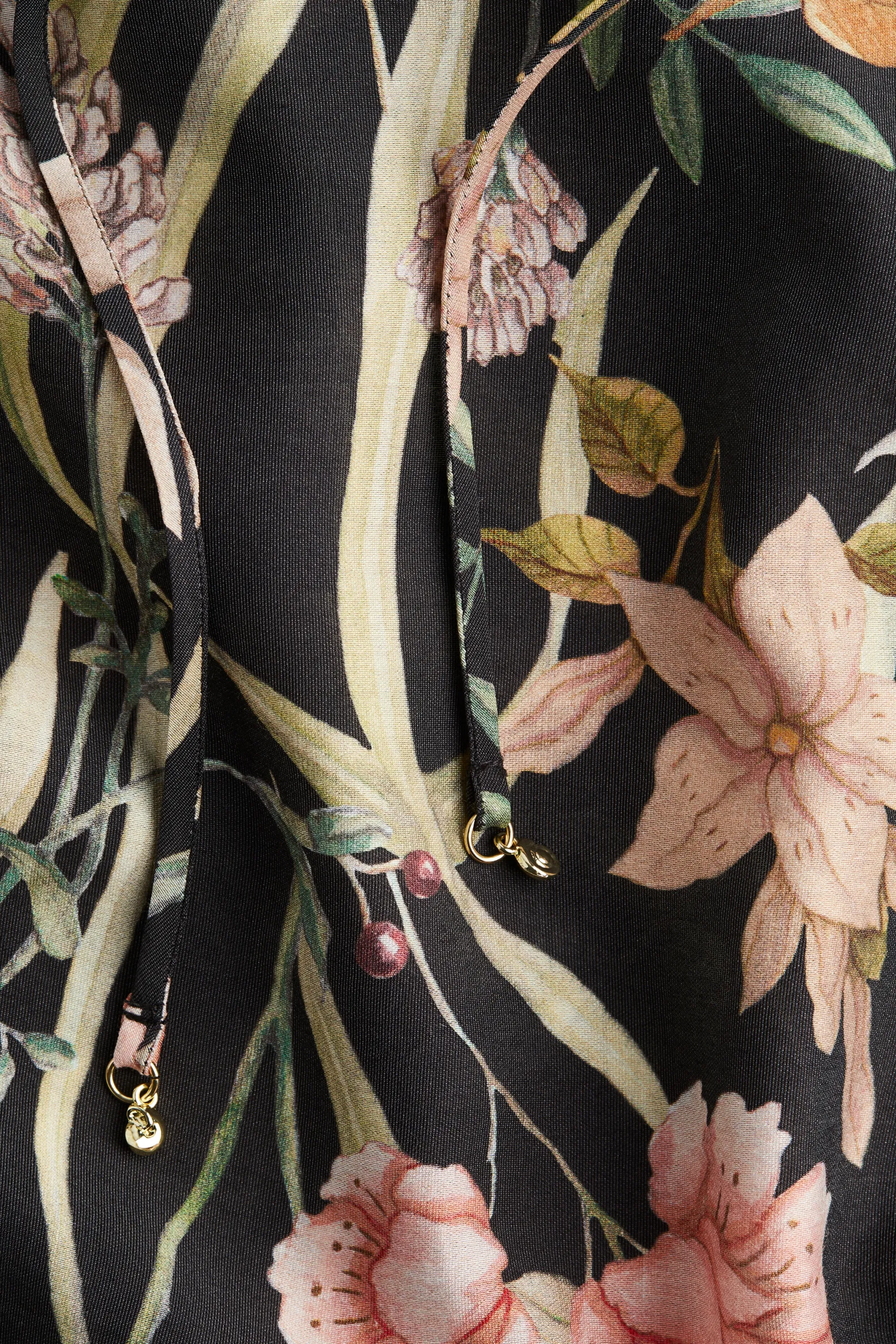 Blouse à col volanté - Noir/fleuri