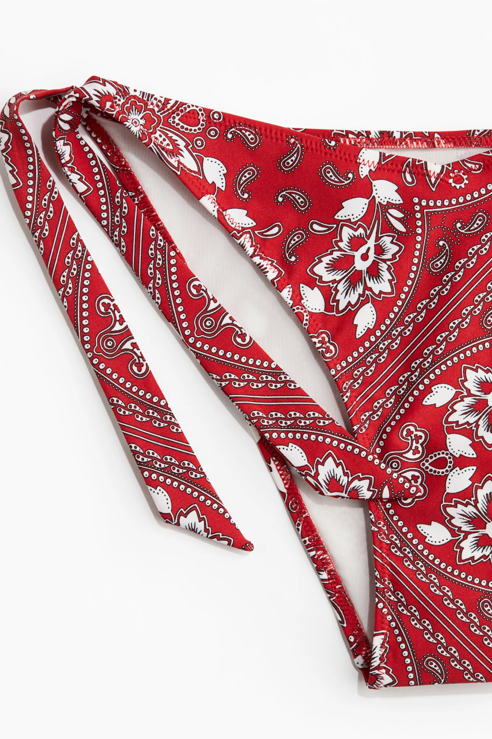 Bas de maillot Tanga à nouer - Rouge/motif cachemire