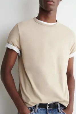 T-SHIRT EN COTON BROSSÉ - SABLE — photo 3