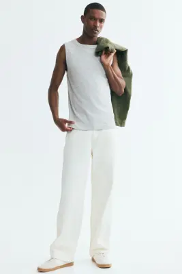 Débardeur côtelé Slim Fit - Gris clair chiné — photo 2