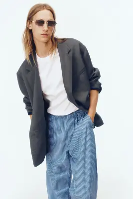 Pantalon Loose Fit en coton pima - Bleu/rayé — photo 2