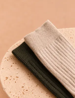 Pack chaussettes cachemire - Beige & Kaki — photo 2