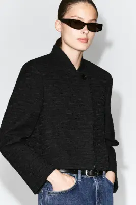 CROPPED STRUCTURED JACQUARD BLAZER - NOIR — photo 4