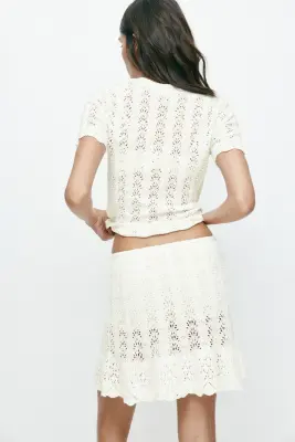 Jupe en maille pointelle - Blanc — photo 3