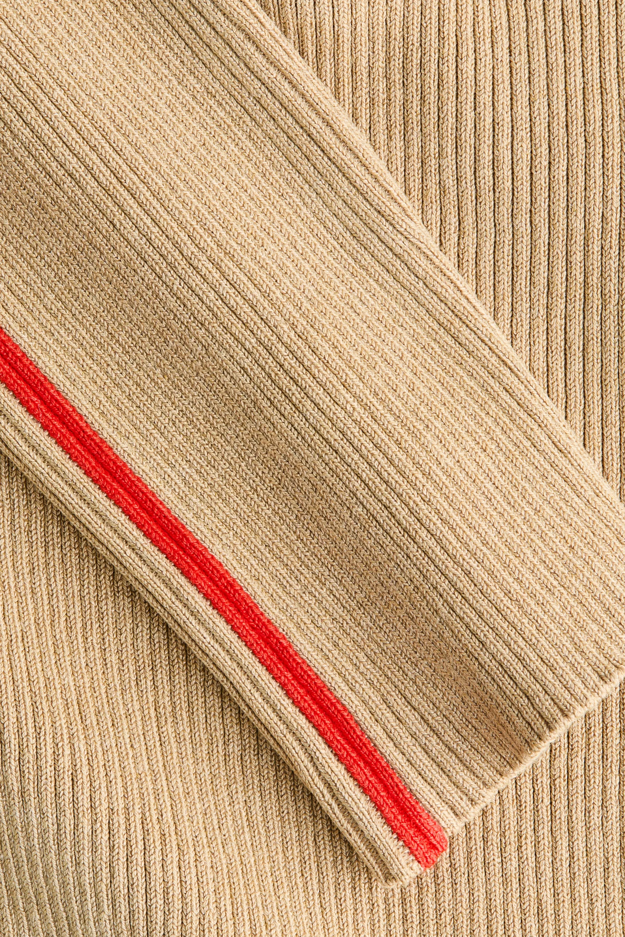 Pull en maille côtelée avec col zippé - Beige